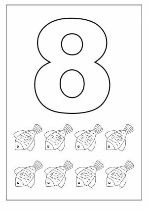 Раскраски Раскраска Восемь рыбок Цифры Цифры