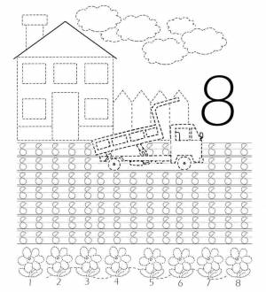 Раскраски Раскраска Учимся писать цифру 8 