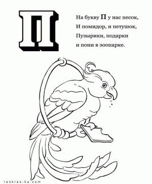 Раскраска-алфавит, раскрась букву П и попугая