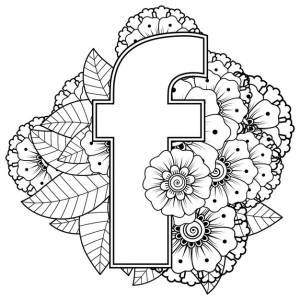 Буква f из цветов в стиле менди раскраски страницы книги наброски handdraw векторные иллюстрации