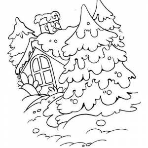 Раскраска зимний пейзаж и много снега