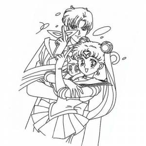 Раскраска сейлор мун обнимает кошку