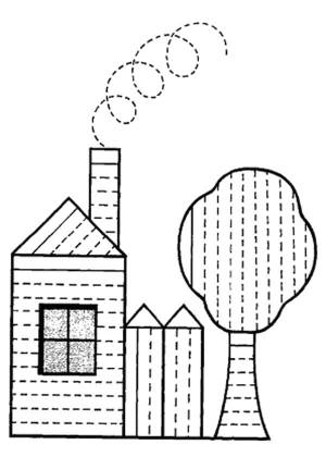 Раскраски прописи, Раскраска штриховка домик Прописи