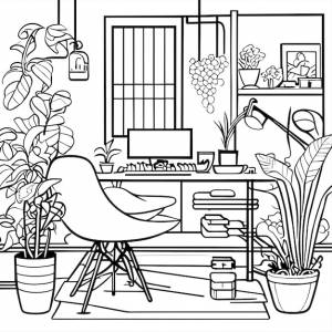 Раскраска мебель для стола и стула и интерьер комнаты