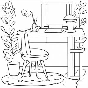 Раскраска мебель для стола и стула и интерьер комнаты