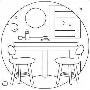 Раскраска мебель для стола и стула и интерьер комнаты