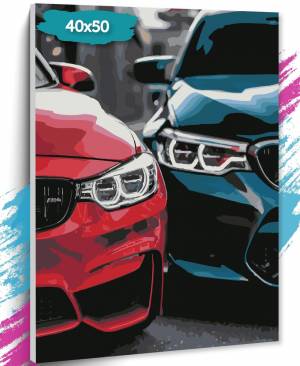 Картина по номерам Машины, Холст на подрамнике, 40х50 см, Набор для творчества, Рисование, 40х50 см, Живопись ТТ, с машиной