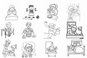 Раскраски Распорядок дня школьника