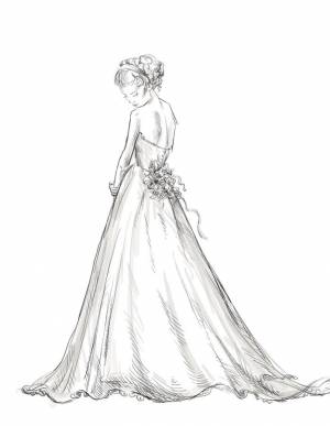 Раскраска девушка невеста в длинном платье