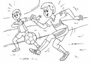 Раскраски Раскраска Дети играют в футбол спорт