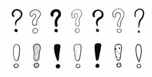 Восклицательный знак каракули и набор вопросительных знаков ручной рисунок в стиле эскиза восклицательный знак знак вопроса предупреждающий знак каракули