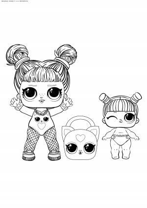 Раскраска ЛОЛ Дерзкая Дива с малышкой и сумочкой