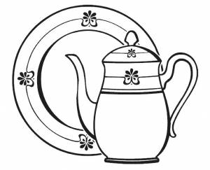 Раскраски ёлка, Раскраска Чайник и тарелка посуда