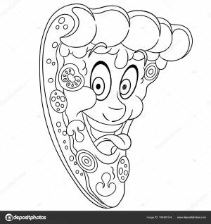 Раскраска Раскрашивание Страницы Цветная Картина Пицца Пепперони Векторное изображение ©Sybirko 195405154