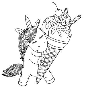 Раскраска Единорог несет мороженое, больше его самого