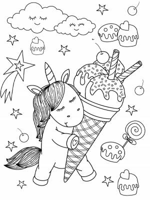 Раскраска Единорожек с мороженым