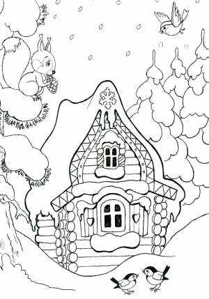 Раскраски Раскраска Домик в деревне зимой деревня деревня