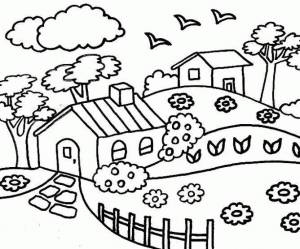 Раскраски деревне, Раскраска Домик в деревне зимой деревня