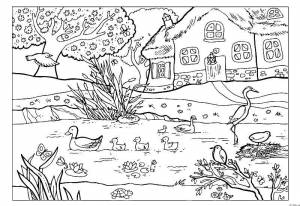 Раскраски деревне, Раскраска Домик в деревне деревня