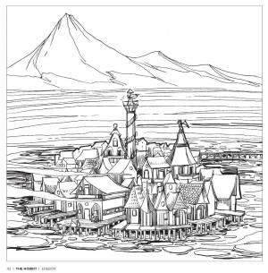 Раскраски Раскраска Деревня стоит на воде дерево