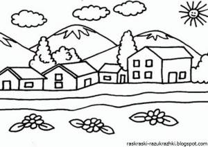 Мое село рисунок раскраска