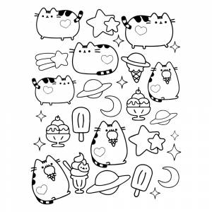 Раскраска Кот Пушин мороженое