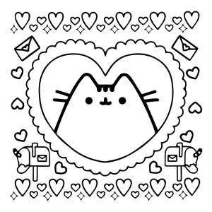Раскраска Кот Пушин валентинка