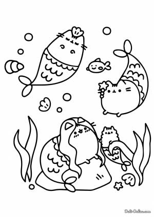 Раскраска Кот Пушин русалки