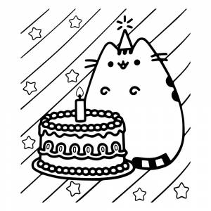 Раскраска Кот Пушин и День Рождения