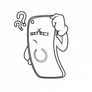 Смартфон мультипликационный персонаж раскраски иллюстрация с позой загрузки