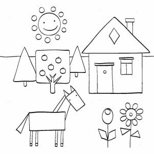 Раскраски Домик из геометрических фигур