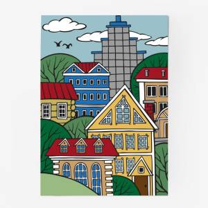 Картина «рисунок город летом дома»