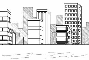 Раскраски дома, Раскраска Высоко этажные дома Город