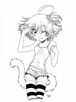 Картинка Котики Аниме черно белая для детей