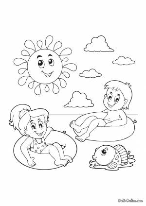 Раскраска Лето, дети купаются