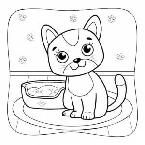 Кошка черно-белая книжка-раскраска  страница раскраски для детей природа фон