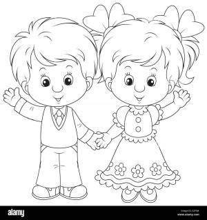 Раскраски Мальчик с девочкой держатся за руки