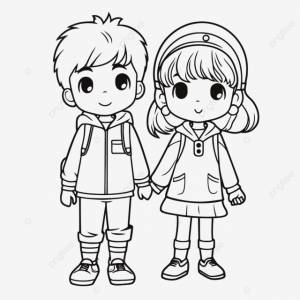 рисунок девочка и мальчик раскраски страницы наброски эскиз вектор PNG , рисунок крыла, девушка рисует, рисунок кольца PNG картинки и пнг рисунок для й загрузки