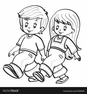 Раскраски Мальчик с девочкой держатся за руки