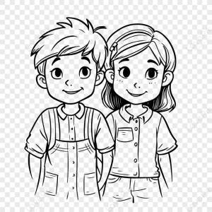 раскраски для девочек и мальчиков на черно-белом контурном рисунке вектор,страница,рукав изображение_Фото номер 380534124_EPS Формат изображения_ru