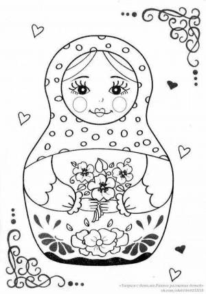 Раскраска матрешка для дошкольников
