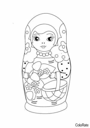 Раскраска Матрёшка с корзинкой