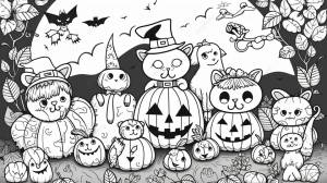 черно белая жуткая раскраска Хэллоуин с детьми, раскраски хэллоуин фон картинки и Фото для й загрузки