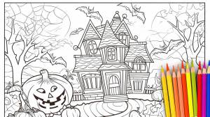 Хэллоуин раскраски с домом и тыквами, раскраски хэллоуин фон картинки и Фото для й загрузки