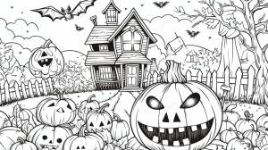 раскраски Хэллоуин дом с тыквами и фонарями Джека, хэллоуин картинки раскраски фон картинки и Фото для й загрузки