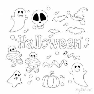 Хэллоуин элементы раскраски для взрослых и детей
