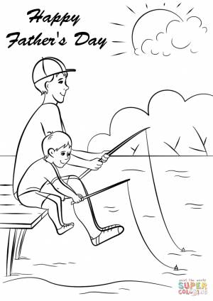 Раскраска Отец с сыном на рыбалке