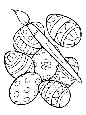 Раскраска «Пасхальные яйца и кисть»