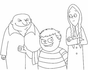 Uncle Fester with Pugsley and Wednesday Coloring Pages