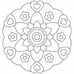Узор для детей с сердечками и цветами Раскраски для медитации